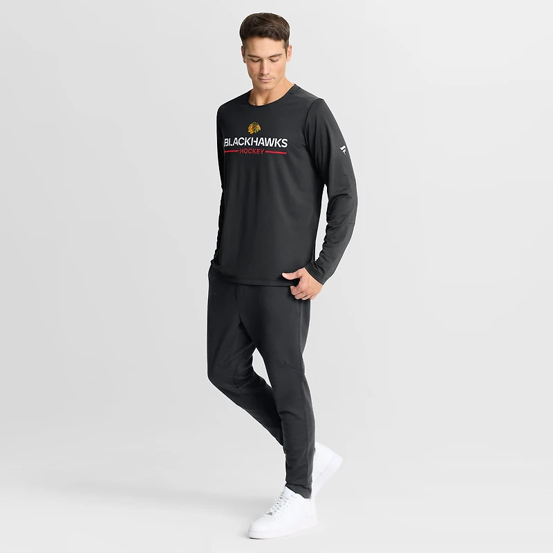 T-shirt à manches longues Fanatics Black Chicago Blackhawks Authentic Pro Rink Tech pour homme