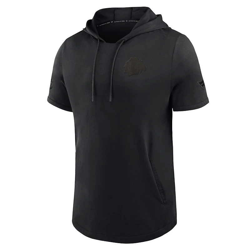 Men's Fanatics Black Chicago Blackhawks Authentic Pro Road Short Sleeve Hoodie