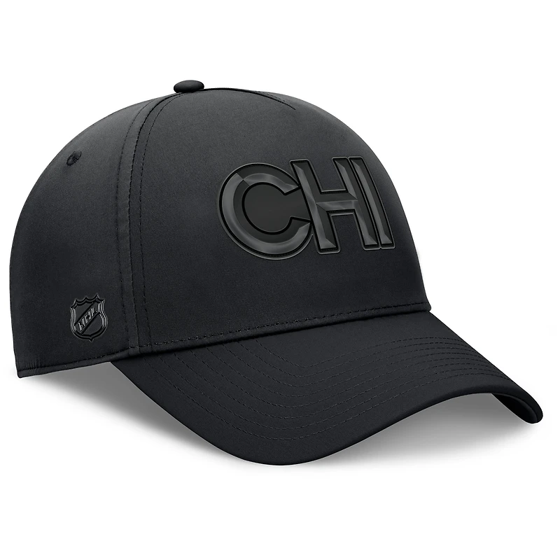 Casquette Fanatics noire authentique pour homme des Chicago Blackhawks, équipe de route professionnelle, code Flex
