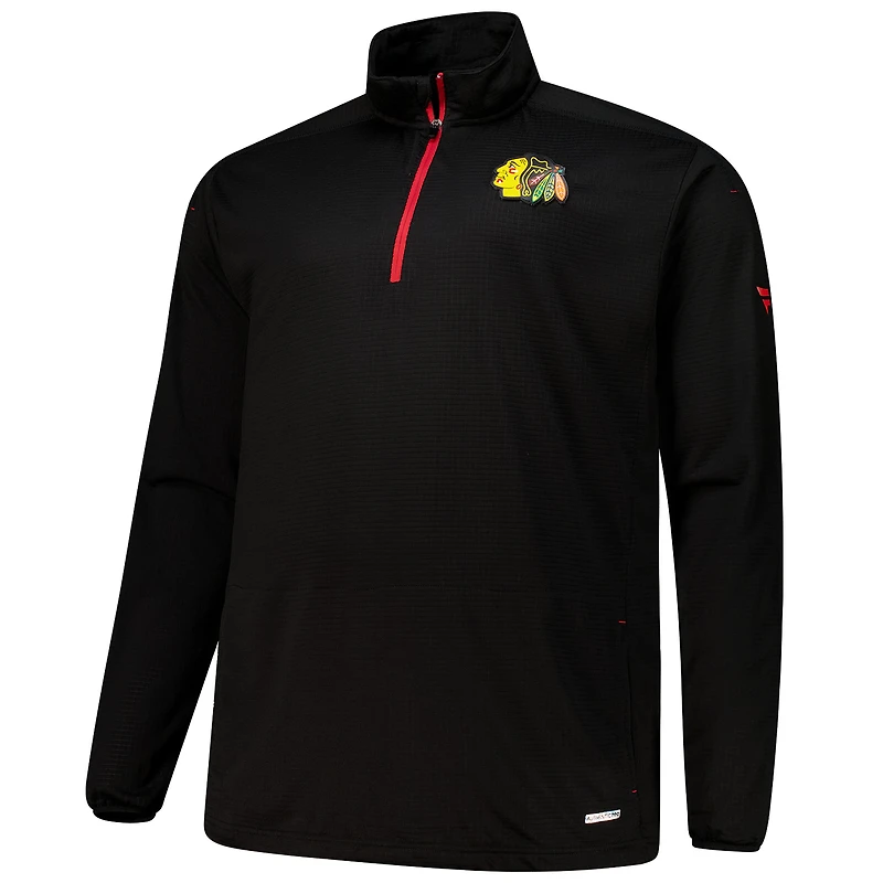 Haut à glissière quart de tour Authentic Pro Fanatics pour hommes, noir, Chicago Blackhawks, grandes tailles