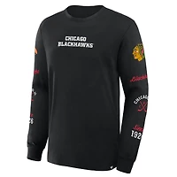 T-shirt à manches longues Fanatics pour homme, noir, Chicago Blackhawks, avec logo Legacy