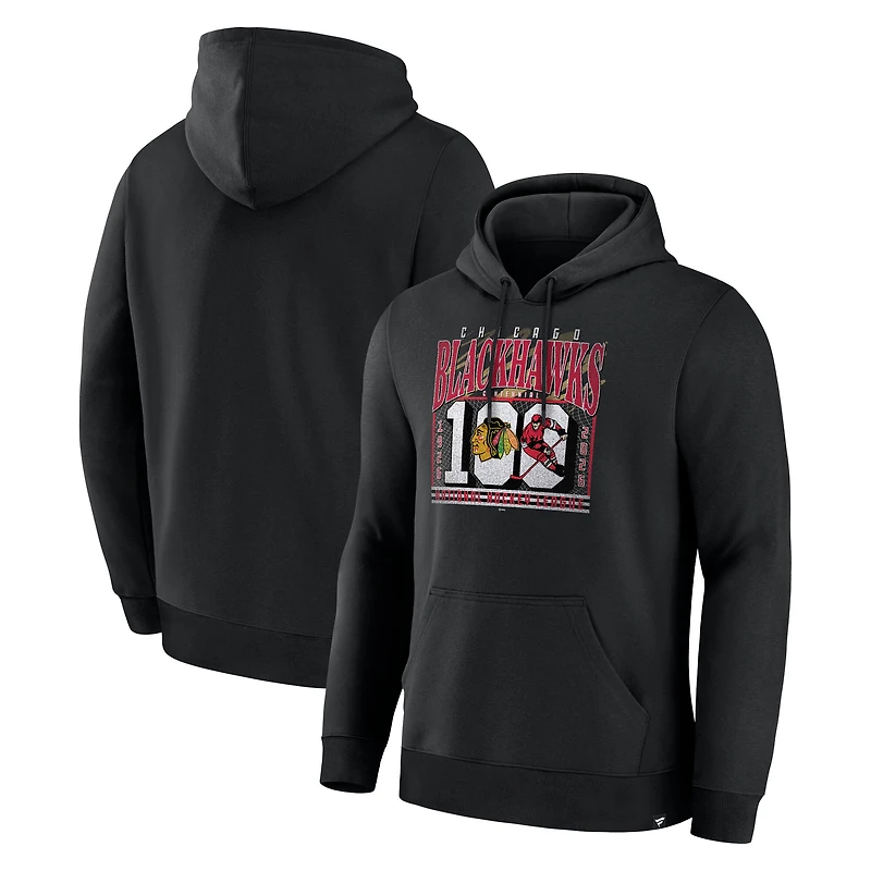 Sweat à capuche en polaire noir Fanatics des Chicago Blackhawks Centennial Legacy pour homme