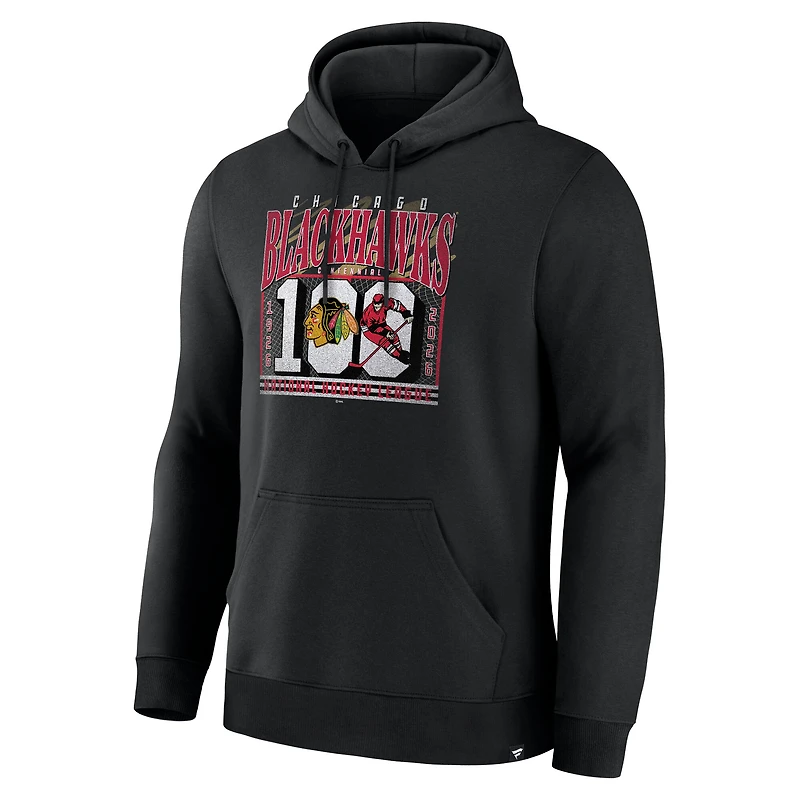 Sweat à capuche en polaire noir Fanatics des Chicago Blackhawks Centennial Legacy pour homme