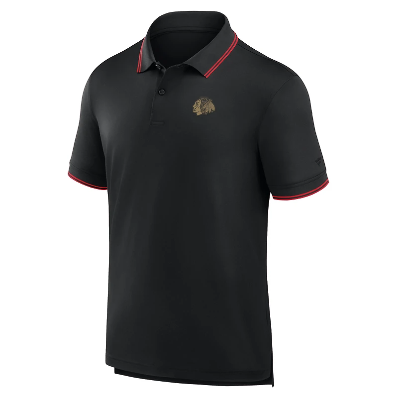 Polo noir Fanatics pour homme avec logo Front Office Move des Chicago Blackhawks