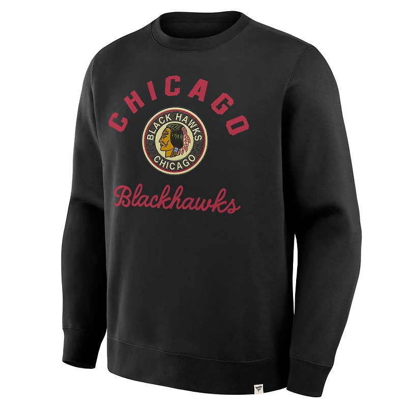 Men's Fanatics Black Chicago Blackhawks Vintage Stickler Sweatshirt