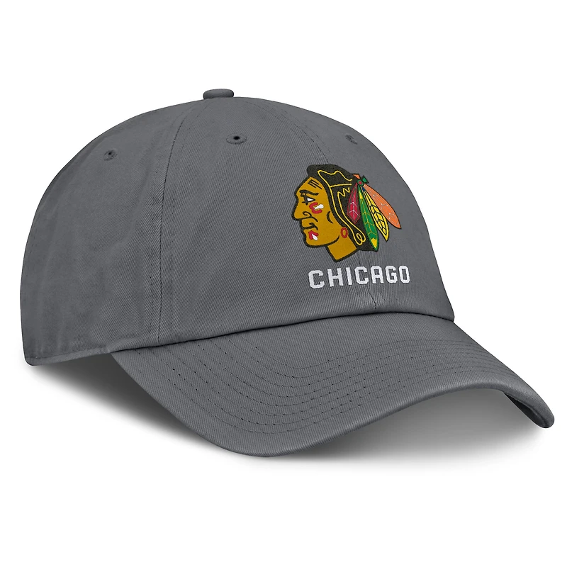 Casquette ajustable délavée pour hommes Fanatics Charcoal Chicago Blackhawks