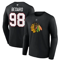 T-shirt authentique à manches longues Fanatics Connor Bedard noir des Blackhawks de Chicago, avec nom et numéro.