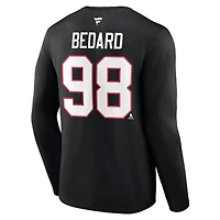 Men's Fanatics Connor Bedard Black Chicago Blackhawks Authentic Stack Name & Number Long Sleeve T-Shirt
