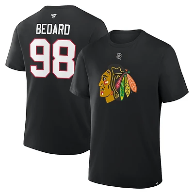 Men's Fanatics Connor Bedard Black Chicago Blackhawks Authentic Stack Name & Number T-Shirt