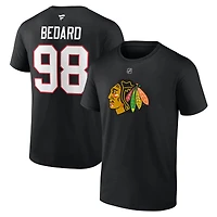 T-shirt authentique Fanatics Connor Bedard rouge Chicago Blackhawks pour homme, avec nom et numéro superposés