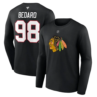 Men's Fanatics Connor Bedard Chicago Blackhawks Authentic Stack Name & Number T-Shirt