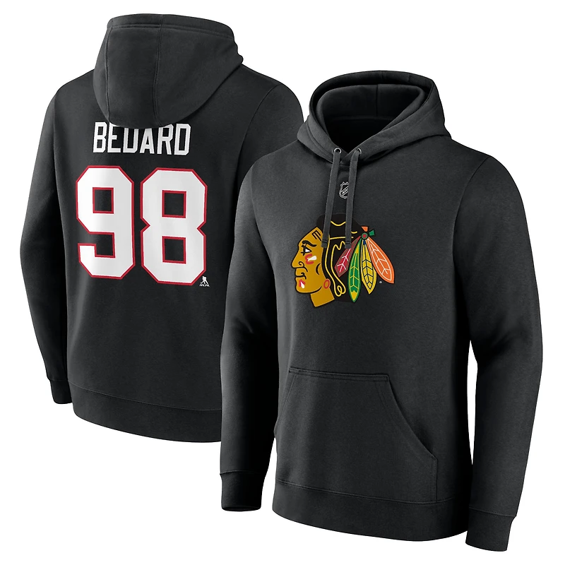 Fanatics pour hommes Connor Bedard noir Chicago Blackhawks Authentic Stack Name & Number Tri-Blend Pull à capuche