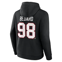 Men's Fanatics Connor Bedard Black Chicago Blackhawks Authentic Stack Name & Number Tri-Blend Pullover Hoodie
