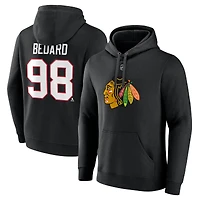 Men's Fanatics Connor Bedard Black Chicago Blackhawks Authentic Stack Name & Number Tri-Blend Pullover Hoodie
