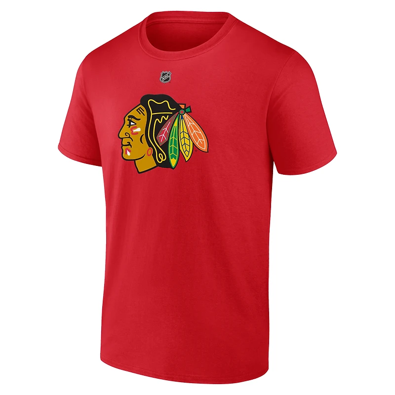 Fanatics pour hommes Connor Bedard rouge Chicago Blackhawks 2023 NHL Draft Authentic Stack Player Name & Number T-shirt