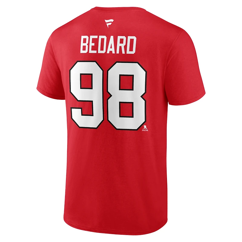 Fanatics pour hommes Connor Bedard rouge Chicago Blackhawks 2023 NHL Draft Authentic Stack Player Name & Number T-shirt