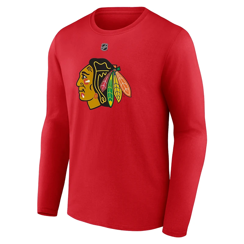 Men's Fanatics Connor Bedard Red Chicago Blackhawks Authentic Stack Name & Number Long Sleeve T-Shirt
