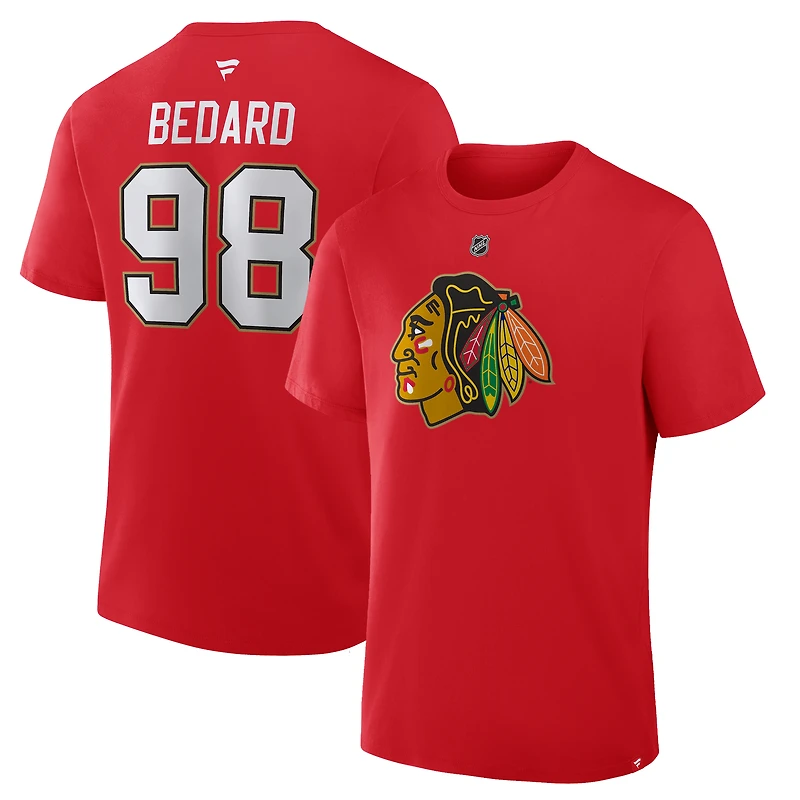 T-shirt Fanatics Connor Bedard rouge authentique des Chicago Blackhawks avec nom et numéro Stack pour homme