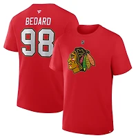 T-shirt Fanatics Connor Bedard rouge authentique des Chicago Blackhawks avec nom et numéro Stack pour homme