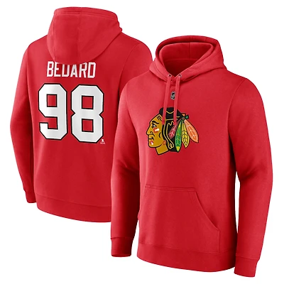 Fanatics pour hommes Connor Bedard rouge Chicago Blackhawks Authentic Stack Name & Number Tri-Blend Pull à capuche