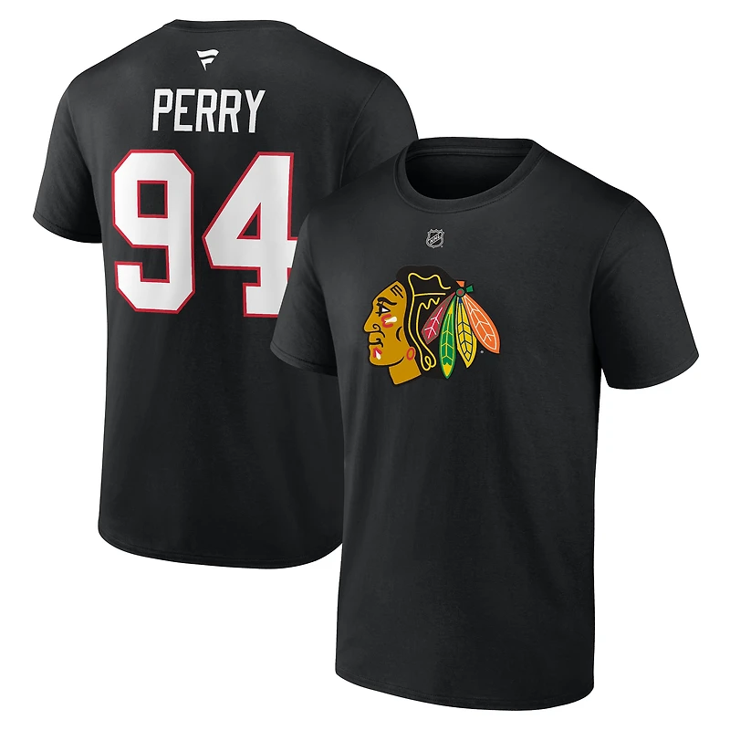 Men's Fanatics Corey Perry Black Chicago Blackhawks Authentic Stack Name & Number T-Shirt