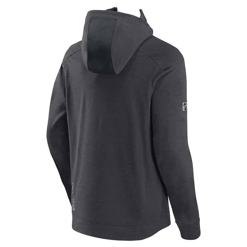 Veste à capuche légère entièrement zippée Fanatics Heather Charcoal Chicago Blackhawks Authentic Pro Road Tech pour hommes