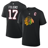 Men's Fanatics Nick Foligno Black Chicago Blackhawks Authentic Stack Name & Number T-Shirt