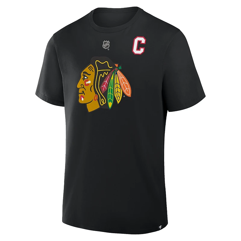T-shirt authentique Fanatics Nick Foligno noir des Blackhawks de Chicago, avec nom et numéro superposés