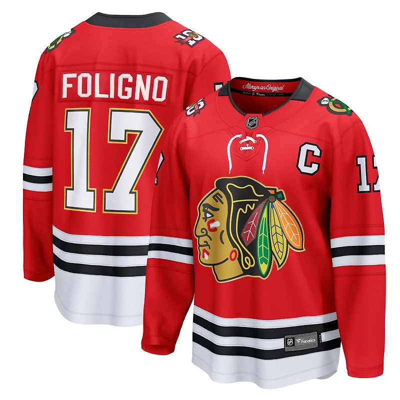 Maillot de joueur échappé du centenaire des Blackhawks Chicago Nick Foligno, fanatiques pour hommes, rouge