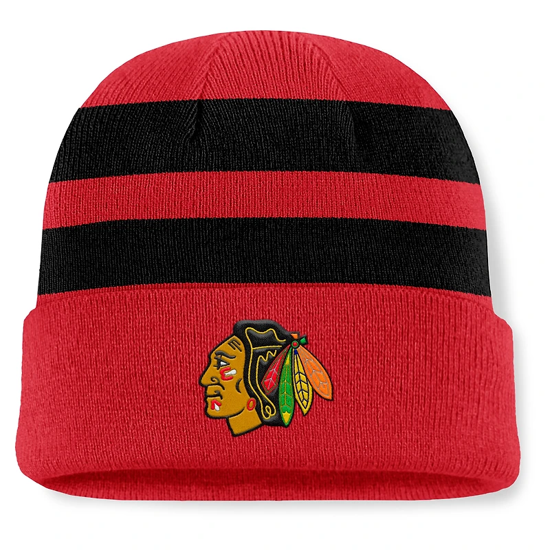 Men's Fanatics Red/Black Chicago Blackhawks Fundamental Swipe Stripe Cuffed Knit Hat