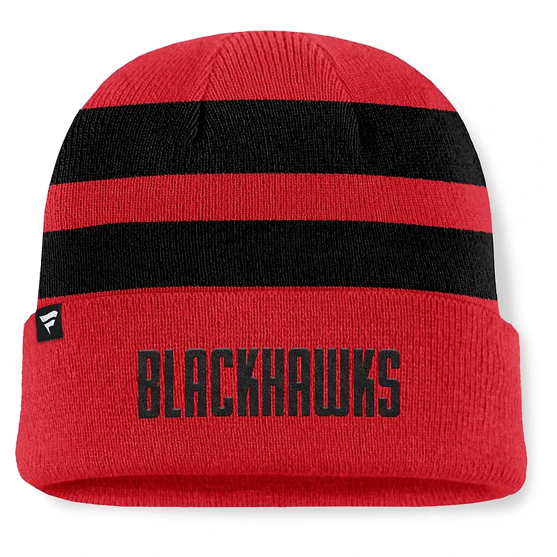 Men's Fanatics Red/Black Chicago Blackhawks Fundamental Swipe Stripe Cuffed Knit Hat