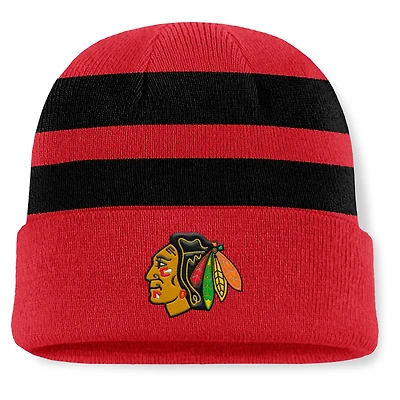 Men's Fanatics Red/Black Chicago Blackhawks Fundamental Swipe Stripe Cuffed Knit Hat