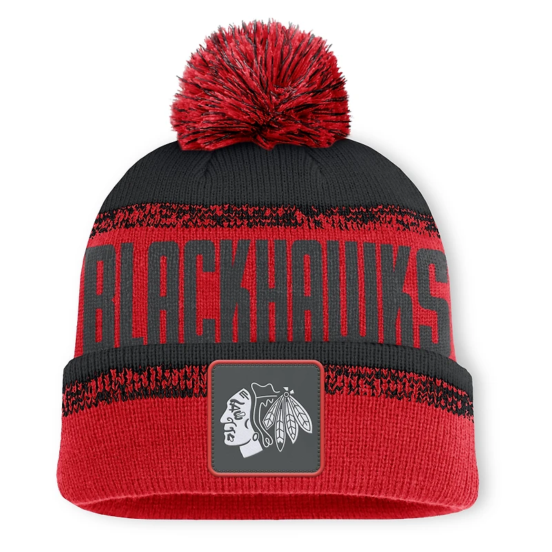 Men's Fanatics Red/Black Chicago Blackhawks Fundamentals Thrive Cuffed Knit Hat with Pom