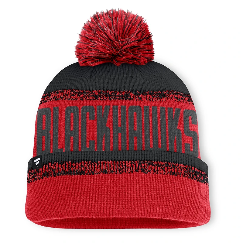 Men's Fanatics Red/Black Chicago Blackhawks Fundamentals Thrive Cuffed Knit Hat with Pom