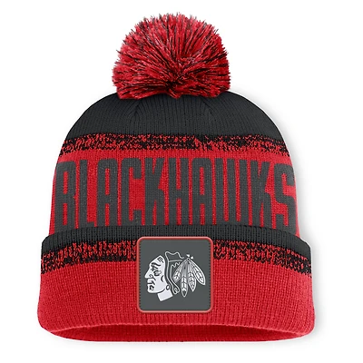 Men's Fanatics Red/Black Chicago Blackhawks Fundamentals Thrive Cuffed Knit Hat with Pom