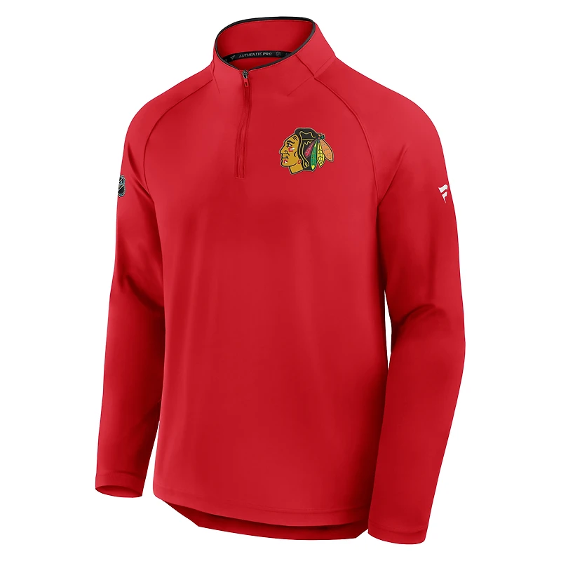 Men's Fanatics Red Chicago Blackhawks Authentic Pro Rink Training Centennial Raglan Quarter-Zip Pullover