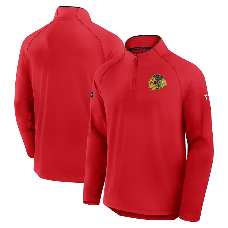 Men's Fanatics Red Chicago Blackhawks Authentic Pro Rink Training Centennial Raglan Quarter-Zip Pullover