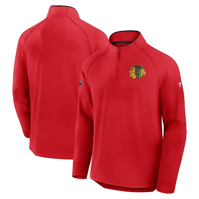 Men's Fanatics Red Chicago Blackhawks Authentic Pro Rink Training Centennial Raglan Quarter-Zip Pullover