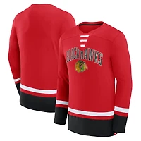 Men's Fanatics Red Chicago Blackhawks Back Pass Lace-Up Long Sleeve T-Shirt
