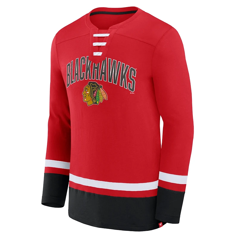 Men's Fanatics Red Chicago Blackhawks Back Pass Lace-Up Long Sleeve T-Shirt