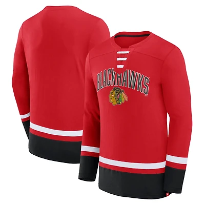 Men's Fanatics Red Chicago Blackhawks Back Pass Lace-Up Long Sleeve T-Shirt