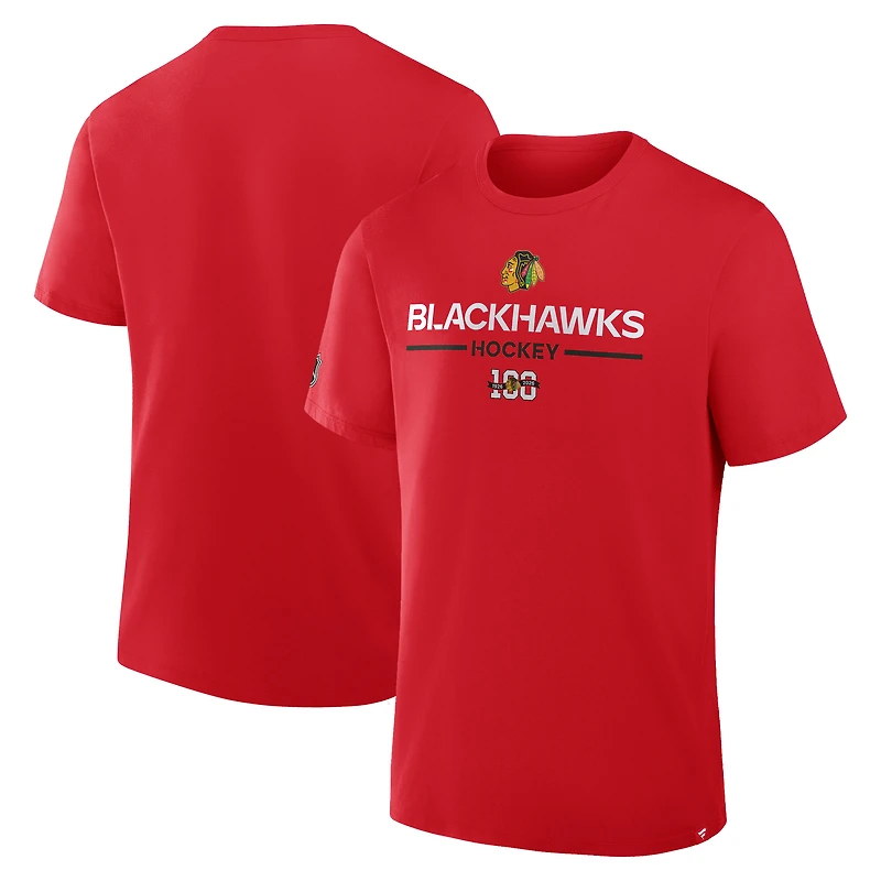 T-shirt rouge Fanatics pour homme, célébration du centenaire des Blackhawks de Chicago