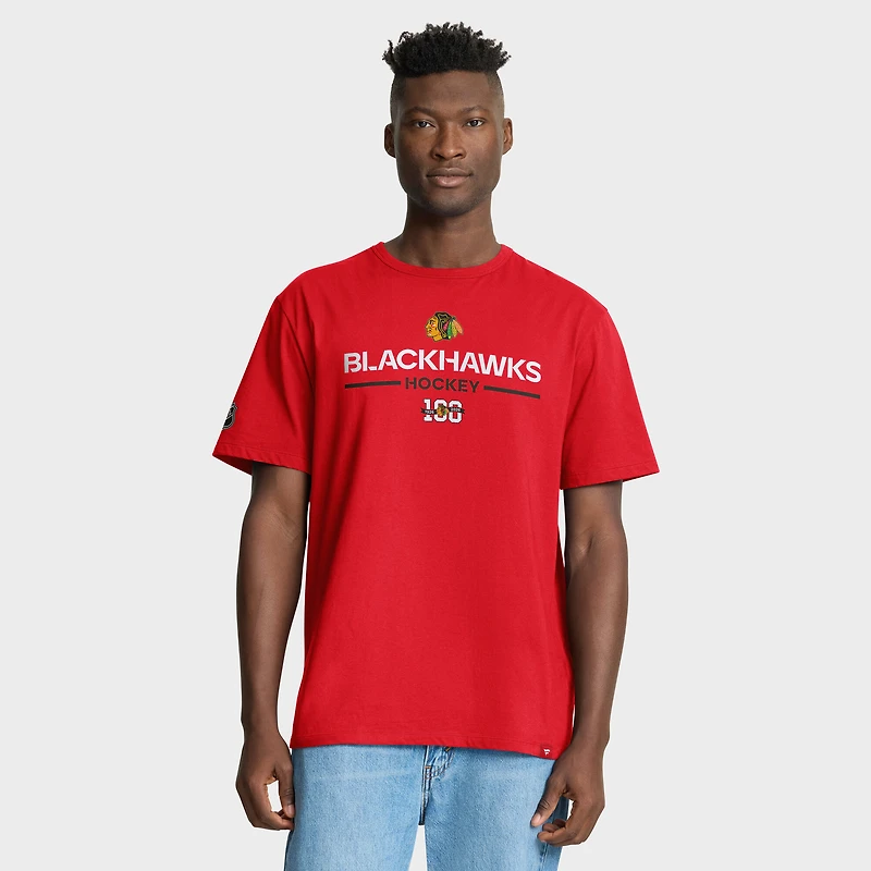 T-shirt rouge Fanatics pour homme, célébration du centenaire des Blackhawks de Chicago