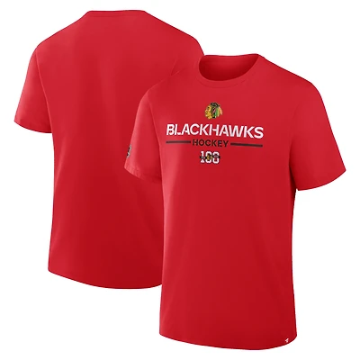 T-shirt rouge Fanatics pour homme, célébration du centenaire des Blackhawks de Chicago