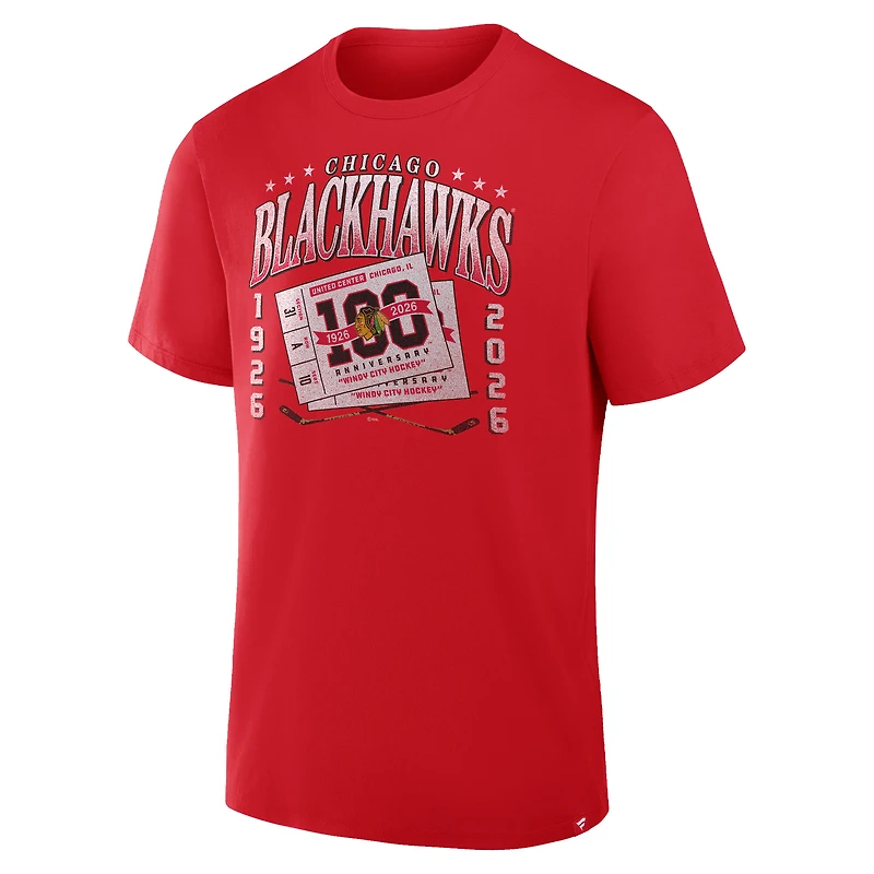 T-shirt rétro du centenaire des Blackhawks de Chicago pour homme, rouge