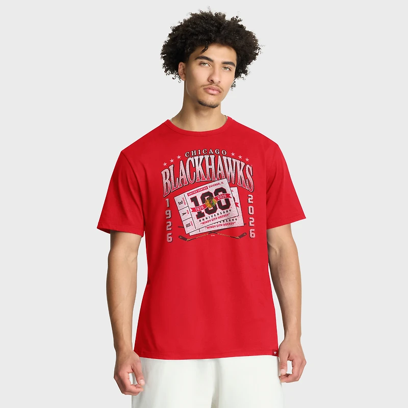 T-shirt rétro du centenaire des Blackhawks de Chicago pour homme, rouge