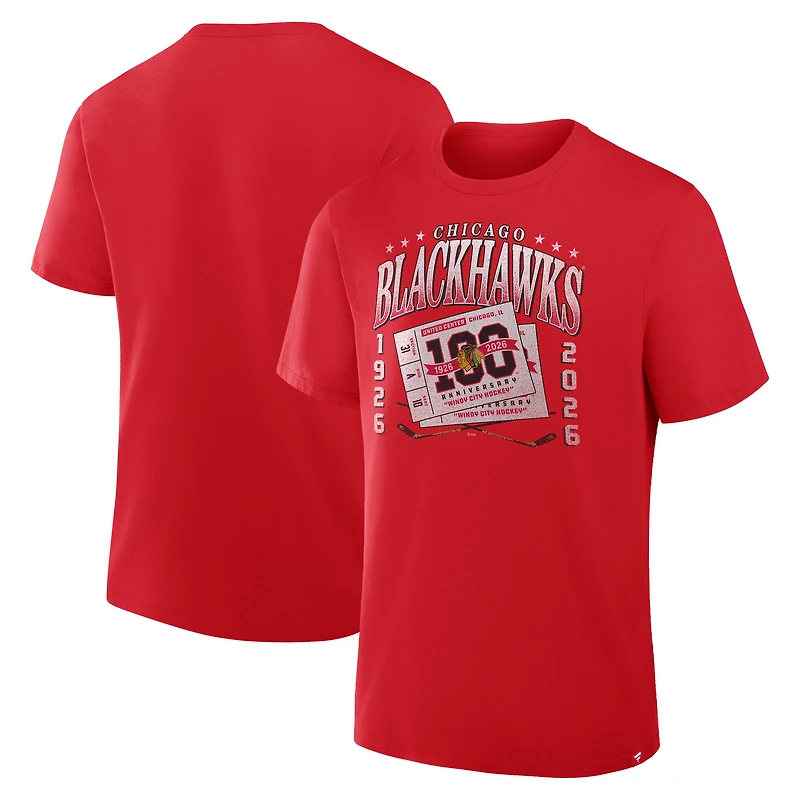 T-shirt rétro du centenaire des Blackhawks de Chicago pour homme, rouge