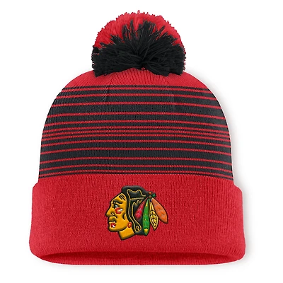 Bonnet tricoté à revers et pompon Fundamental Spirit des Blackhawks de Chicago pour hommes Fanatics Red