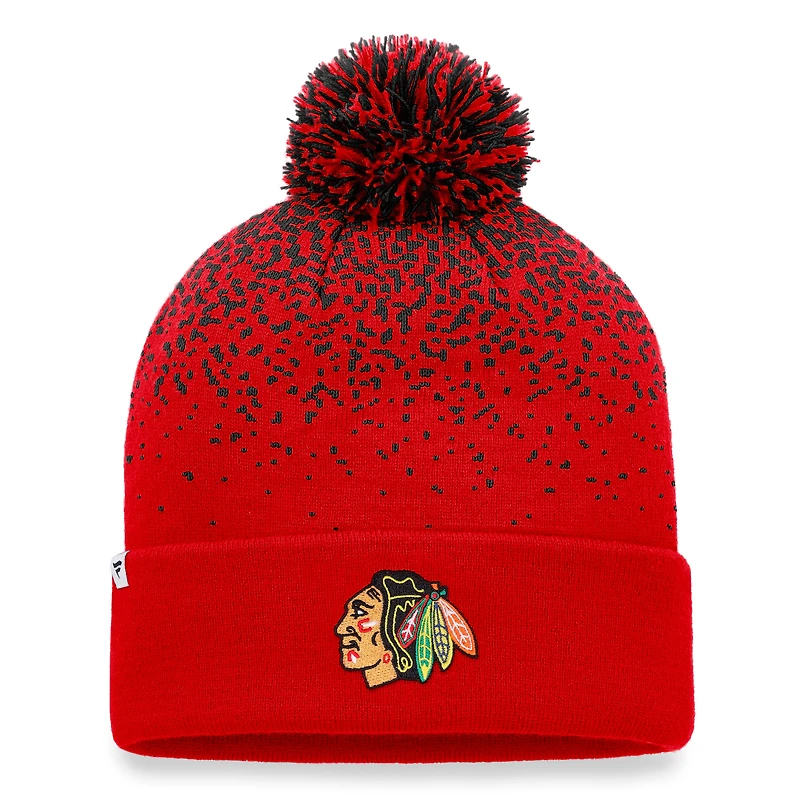 Men's Fanatics Red Chicago Blackhawks Iconic Gradient Cuffed Knit Hat with Pom