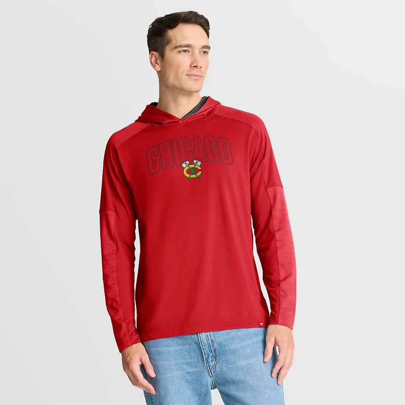 Men's Fanatics Red Chicago Blackhawks Penalty Shot Long Sleeve Hoodie T-Shirt